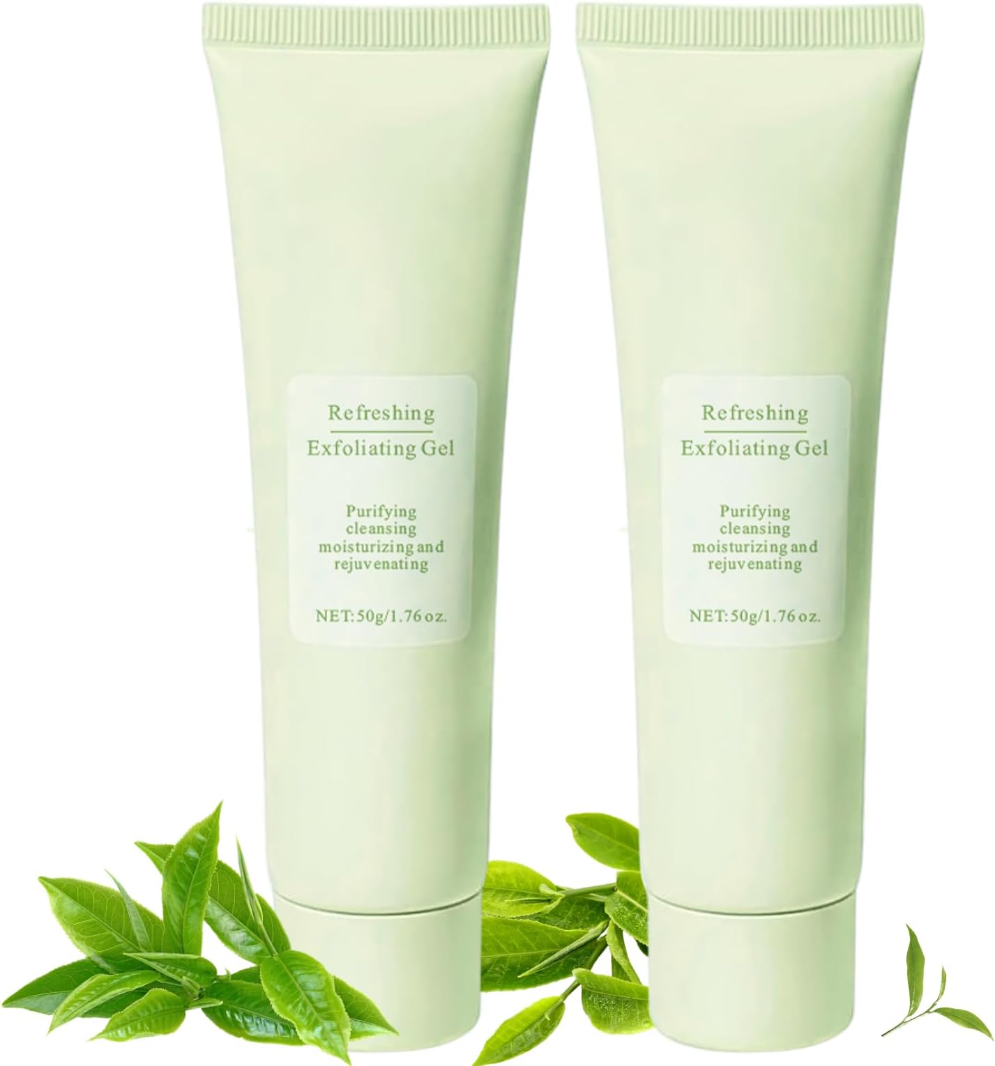 2PCS Green Tea Purifying Exfoliating Gel - Gentle Exfoliating Face Wash, Facial Scrub With Green Tea, Whitehead Remover For Face, Purify Facial Skin Care, Deep Cleansing Peeling Gel For All Skin Types