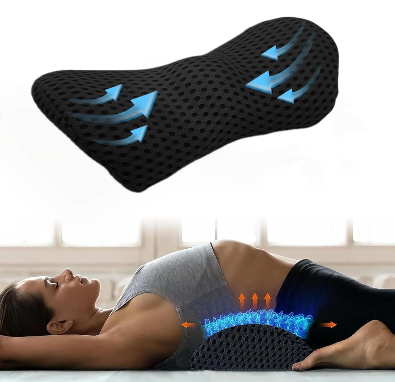 Cojin Lumbar Coche, cojin Lumbar para la Espalda, cojín de ciática para la Espalda del sofá, cojín ergonómico, Adecuado para sillas de Oficina, sillas de Ordenador, sofás (Negro)