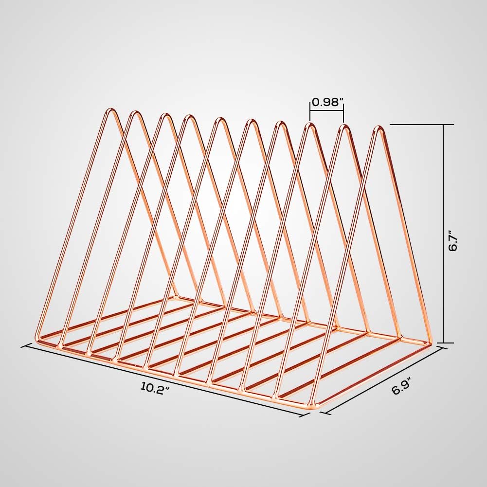 9 Slots Triangle Magazine Newspaper Holder Desktop File Rack Folder Organizer Desk Decoration, Pack of 2 (1 x Gold and 1 x Rose Gold)