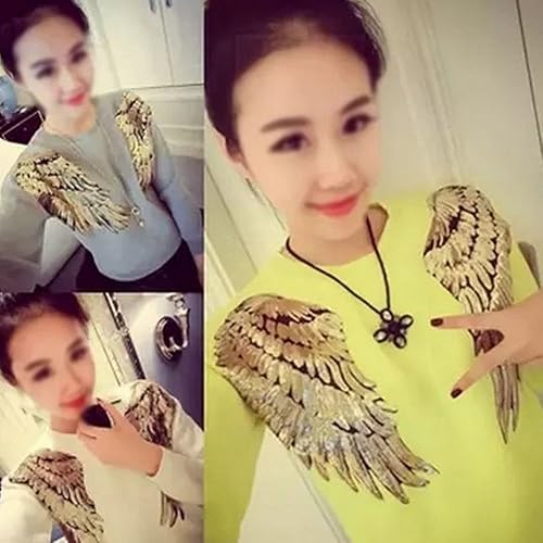 Miniatura 6 de 1 par de parches de lentejuelas de alas de ángel doradas y plateadas para ropa, parches bordados para planchar, apliques de accesorios de Navidad