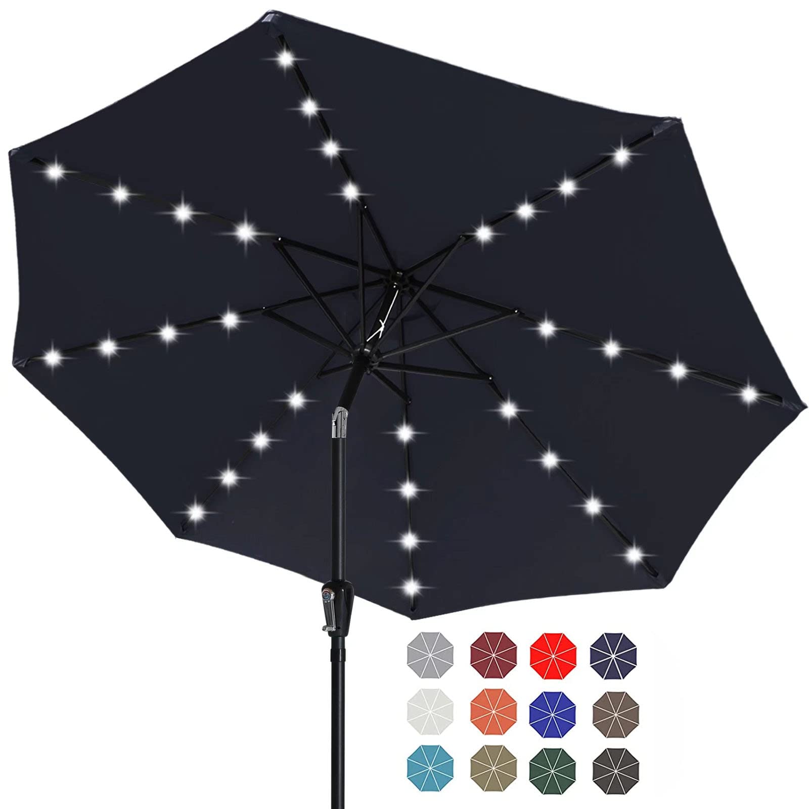ABCCANOPY Solar Led Patio Umbrella with 24 Lights 7.5FT(Navy Blue)
