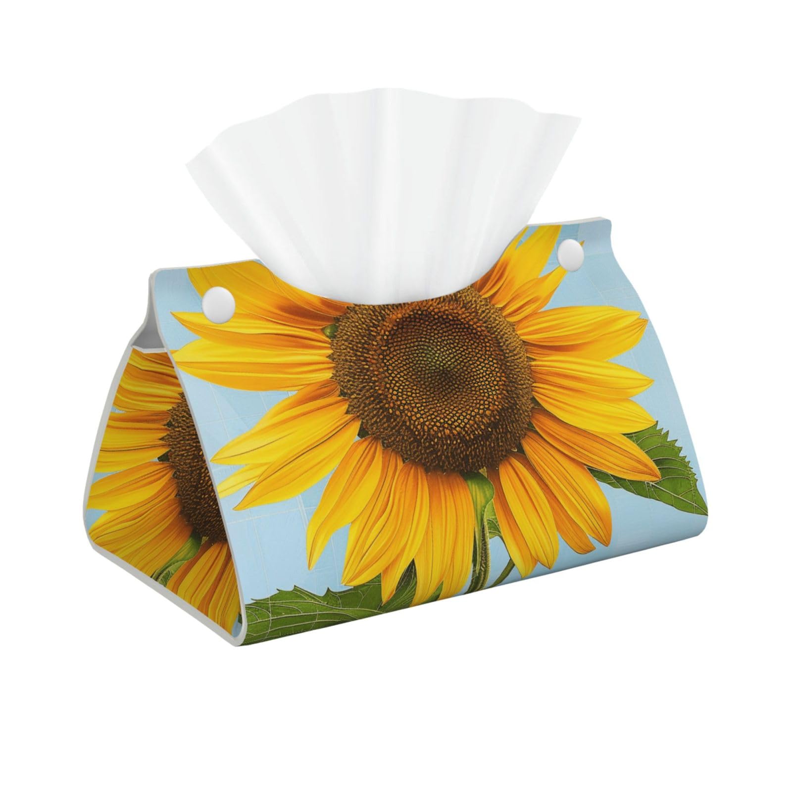 Bloom Sunflowers Print Tissue Box Cover Foldable Tissue Storage Box Leather Tissue Cube Box Holder for Living Room Bedroom Office Car Home Decor