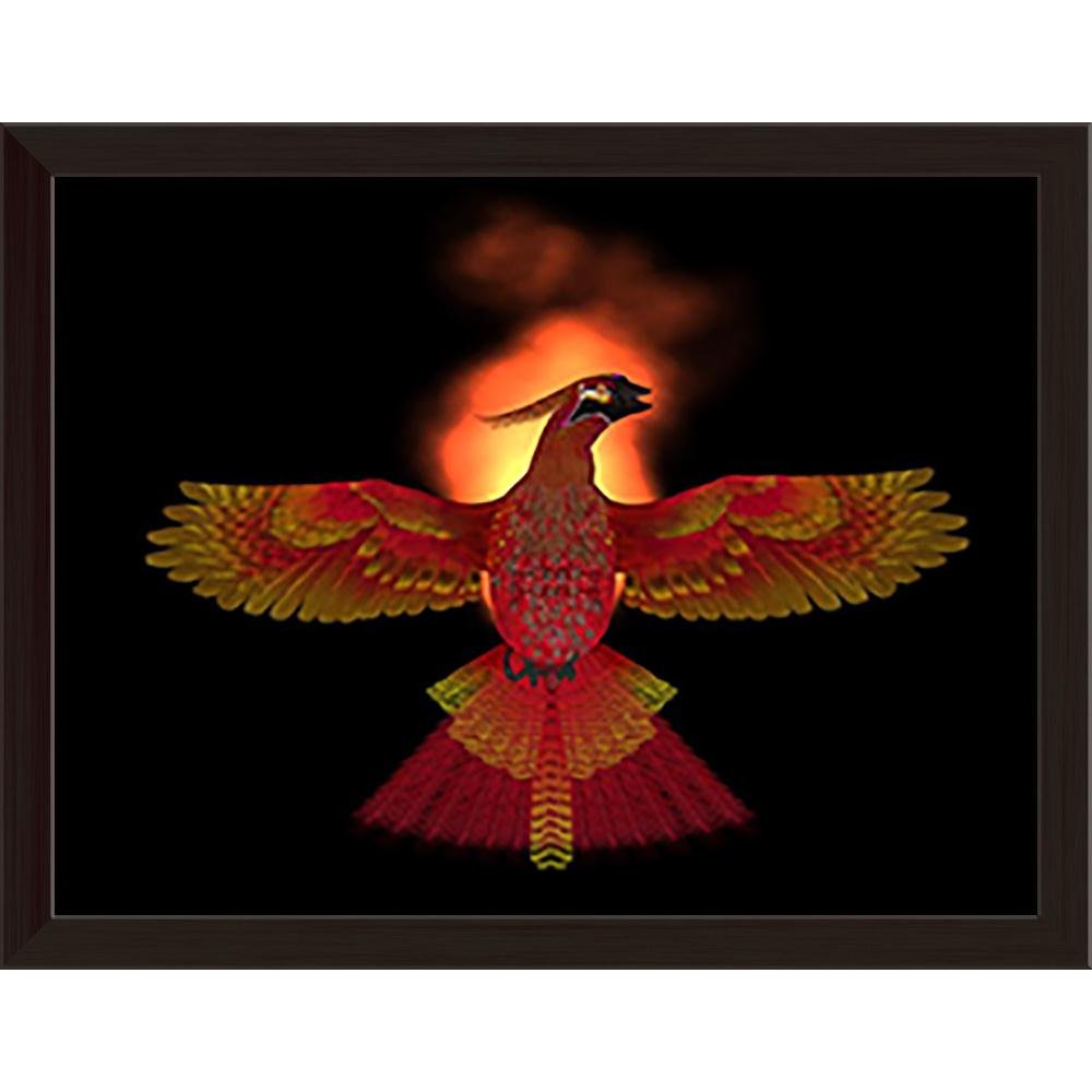 Pitaara Box Phoenix Bird Fire | Canvas Painting for Bedroom & Living Room | Dark Brown Frame | 15.7 x 12 inch (40 x 30 cms)