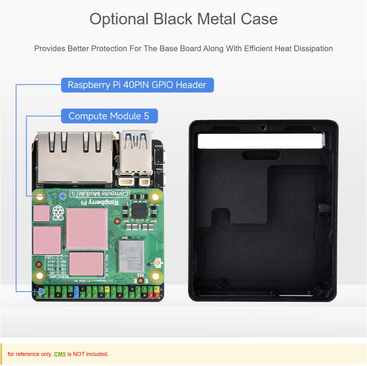 TUOPUONE Mini placa base Gigabit Ethernet / kit de mini computadora diseñado para Raspb Pi Compute Module 5 (no incluido) para todas las variantes de CM5 con carcasa de aleación de aluminio
