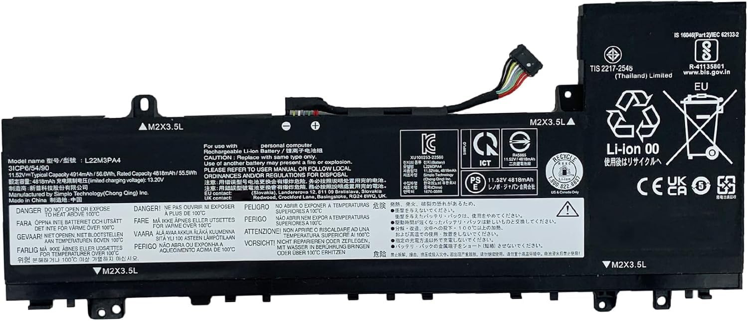 L22M3PA4 L22C3PA4 L22B3PA4 L22L3PA4 zamiennik akumulatora do laptopa Lenovo IdeaPad Slim 5-14ABR8 5-14IAH8 5-14IRL8 5-16ABR8 5-16IAH8 5-16IRL8 seria (11) 1.52V 56,6 Wh)