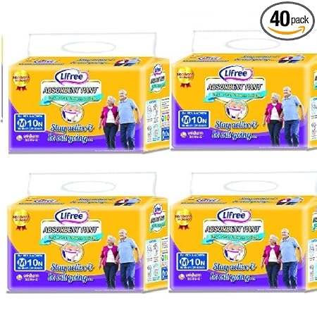 Lifree - Absorbent Adult Diaper Pants Medium 2 pcs bag [ 24-33 inch / 60-85 cms ] pack of 20