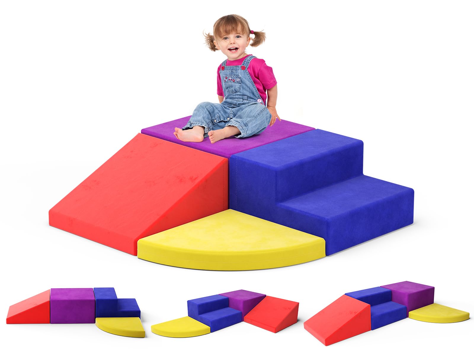 Lischwert Foam Climbing Blocks for Toddlers 1-3, 4pcs Soft Play Set with Crawling Exploration Toys, Indoor Outdoor Infant Safe Blocks for Baby Gym & Toddler Playground - Colorful