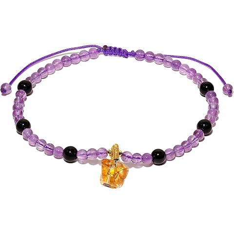 Reiki Black Obsidian Beaded Anklet Protection Irregular Citrine Charms Ankle Bracel...