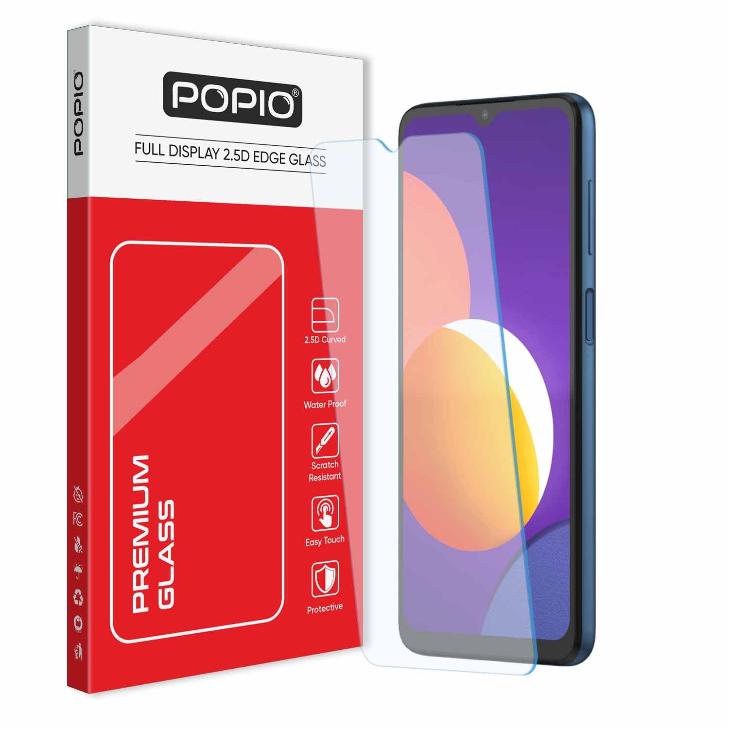 POPIO Tempered Glass Full Screen Protector Compatible For Samsung Galaxy M42 5G / M12 / M02S / M02 / A02S / Iqoo Z9 Lite 5G (Transparent) Full Screen Coverage (Except Edges) With Easy Installation Kit