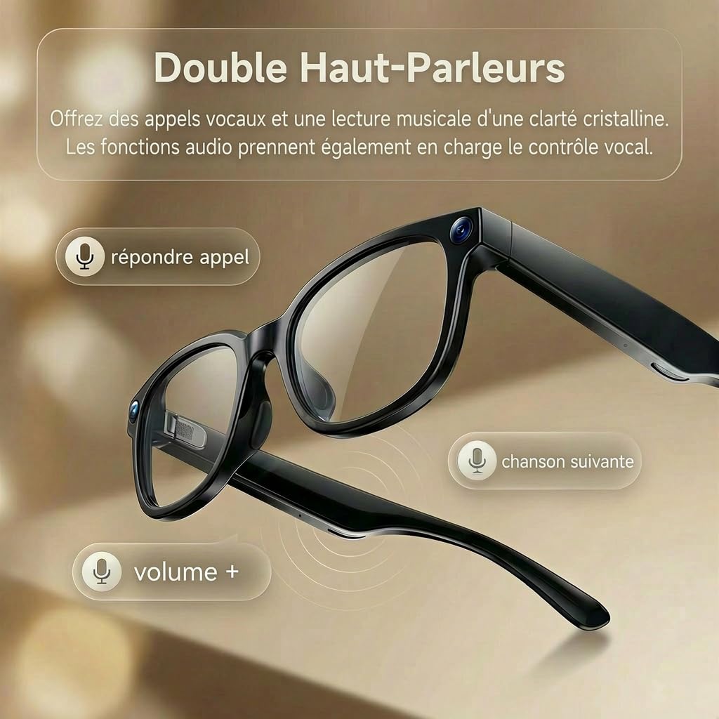 Lunette Camera HD, 13MP Lunettes Connectées IA, Verres Photochromiques à Changement de Couleur, Assistant IA pour Traduction en Temps Réel, 11 Heures d'Autonomie