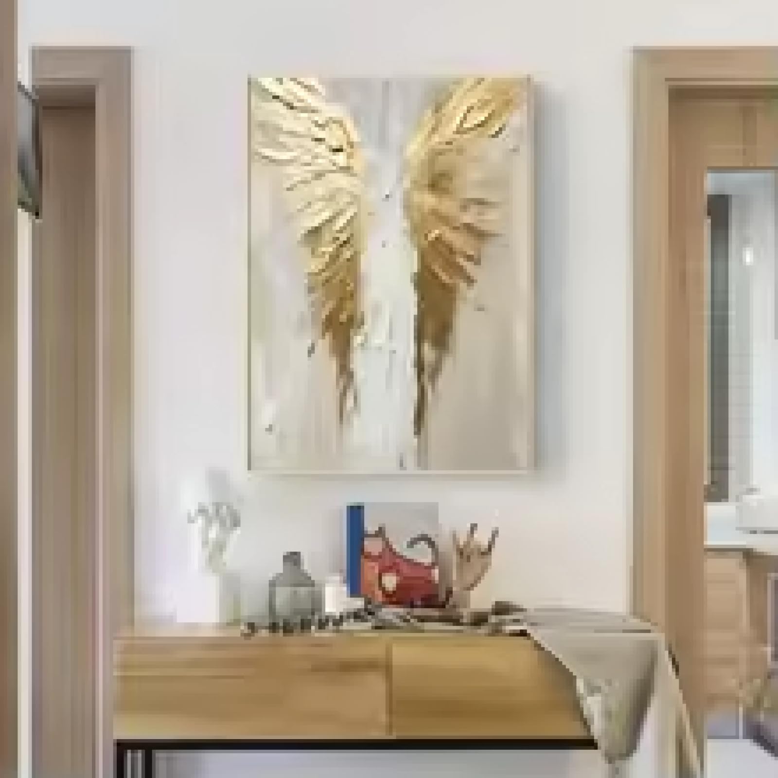 ZHUOYA Golden Wings-Druck, Gemälde auf Leinwand, 2D, abstrakte Engelsflügel, Wandkunst, Bild, große Heimdekoration für Wohnzimmer, Schlafzimmer, 80 x 120 cm, rahmenlos