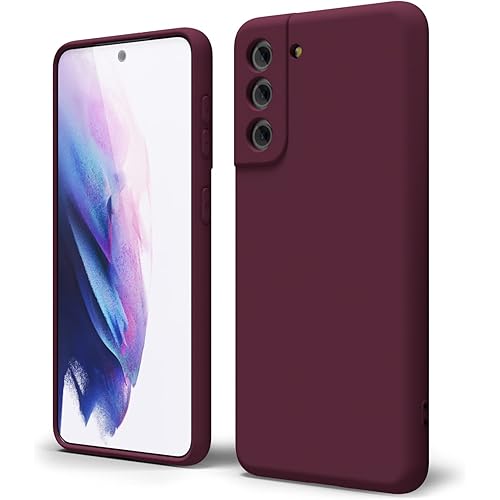 oakxco for Samsung Galaxy S21 Phone Case Liquid Silicone Grip, Cute Thin Slim Soft Rubber TPU Plain Smooth Gel Cover for Women Girl Aesthetic, Matte Solid Protective & Shockproof, Burgundy Plum Wine