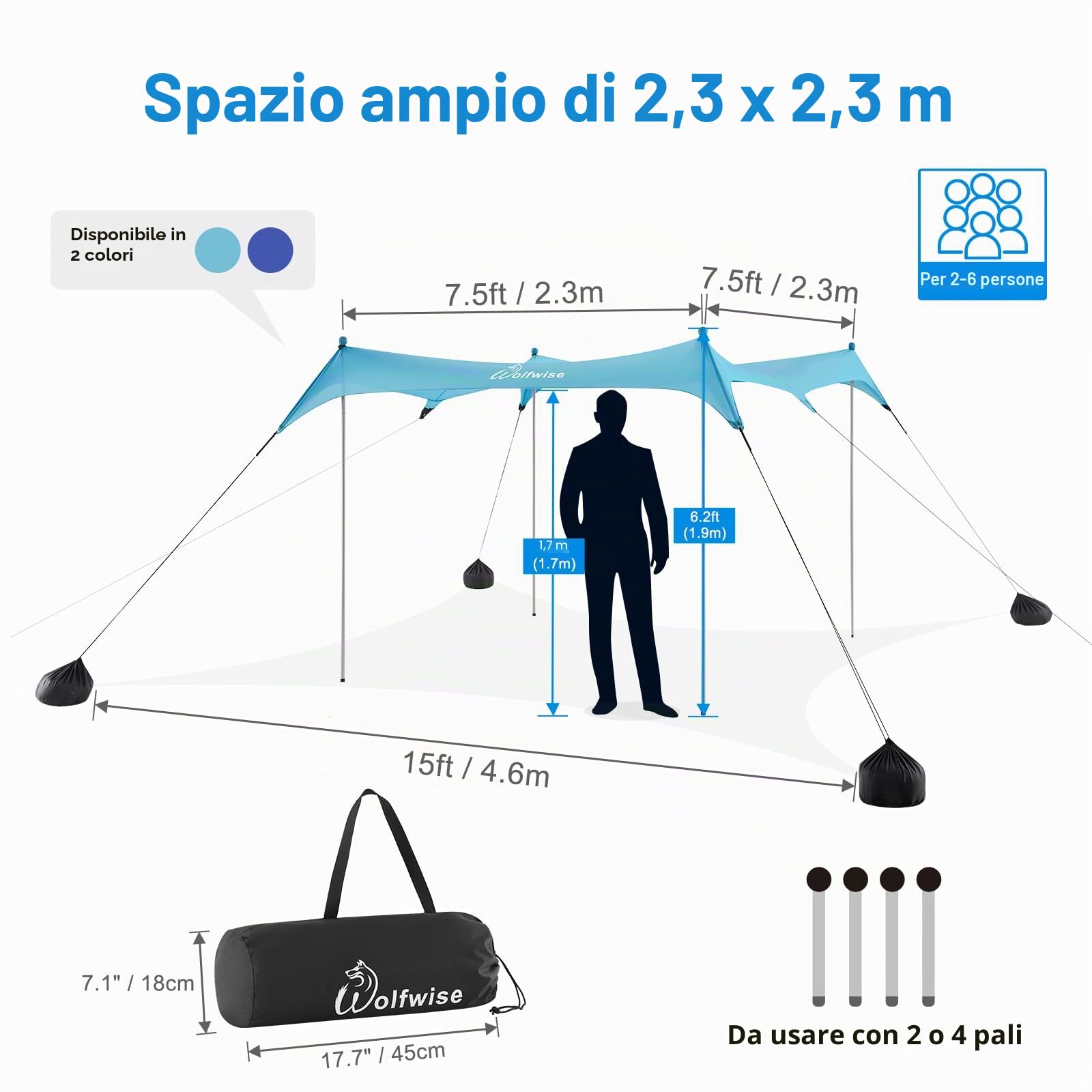 WolfWise Tenda da Spiaggia con Protezione Solare UPF50+