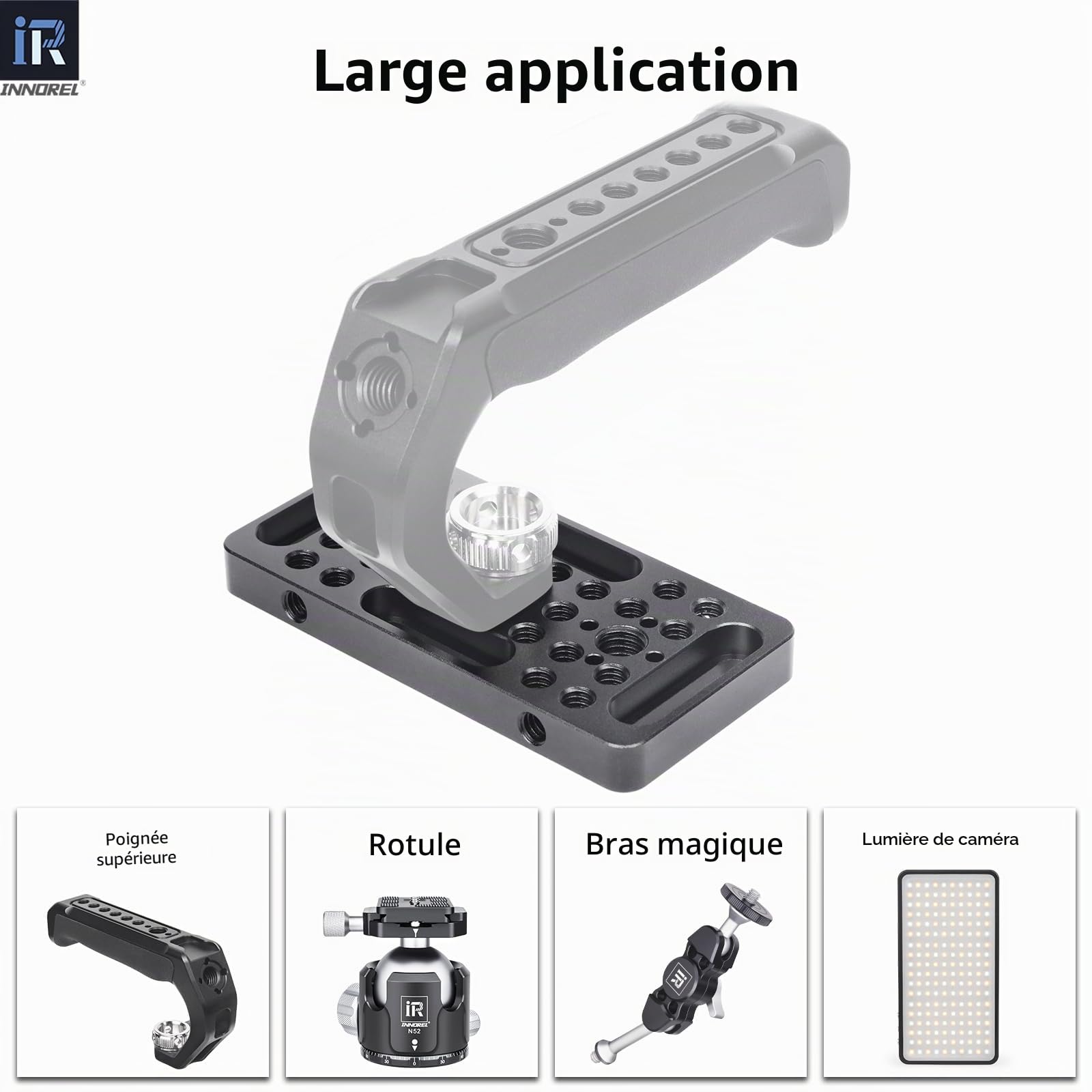 INNOREL CP1005 2 pièces 10 * 5cm Plaque de Fromage multifonctionnelle avec 1/4" et 3/8" Filets, Plaque de Montage de Commutation avec Trous de localisation Arri intégrés pour caméra et trépied