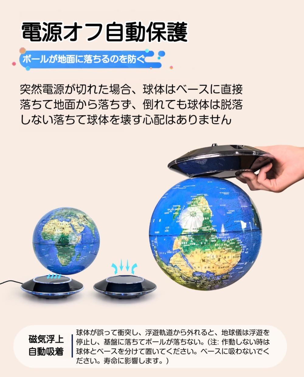 [360° Automatic Rotation] Electromagnetic Levitating LED Illuminated Globe, High Definition World Map, Power Outage Protection Function, Creative Desk Light, For Kids, Education, Education