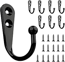 Aidqxbaoer 8 Pieces Vintage Black Wall Coat Hooks, Antique Coat Hook with 16 Screws, for Bathroom, Bedroom, Kitchen, Garage, Toilet, Office, Shop