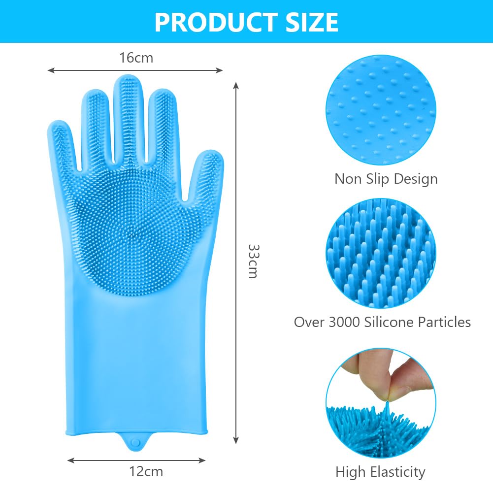 AMFUN Dog Washing Gloves, Dog Bathing Grooming Gloves, Silicone Cleaning Gloves Multifunction, Anti Slip Massaging Gloves for Dogs and Cats, Blue - Image 2