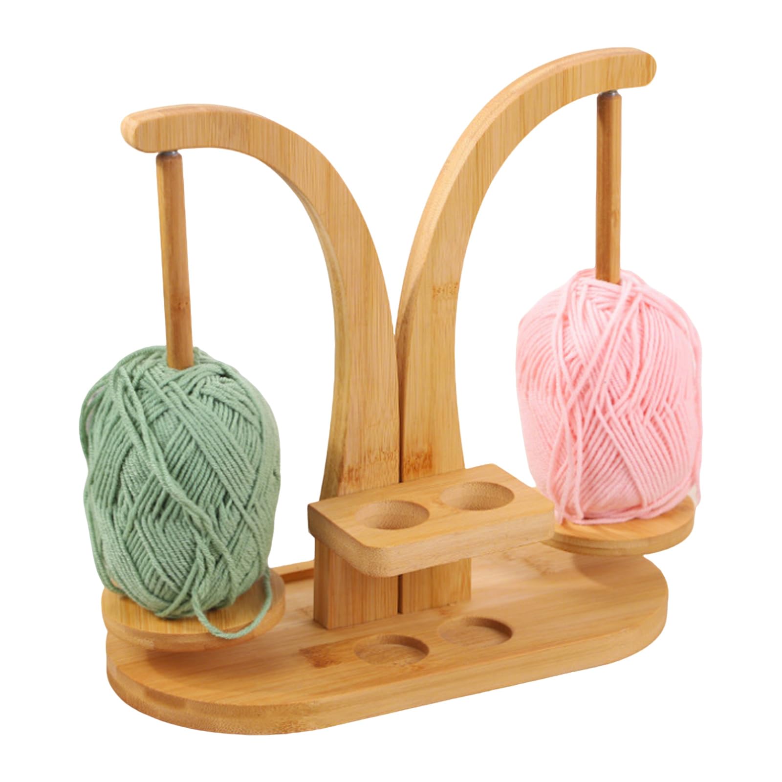 Wooden Crochet Yarn Holder, Yarn Spool Rack with Rotating Magnetic Functionality, Double Yarn Ball Holder Spinner Stand with Cell Phone Holder and Crochet Hook Organizer (Natural Wood)