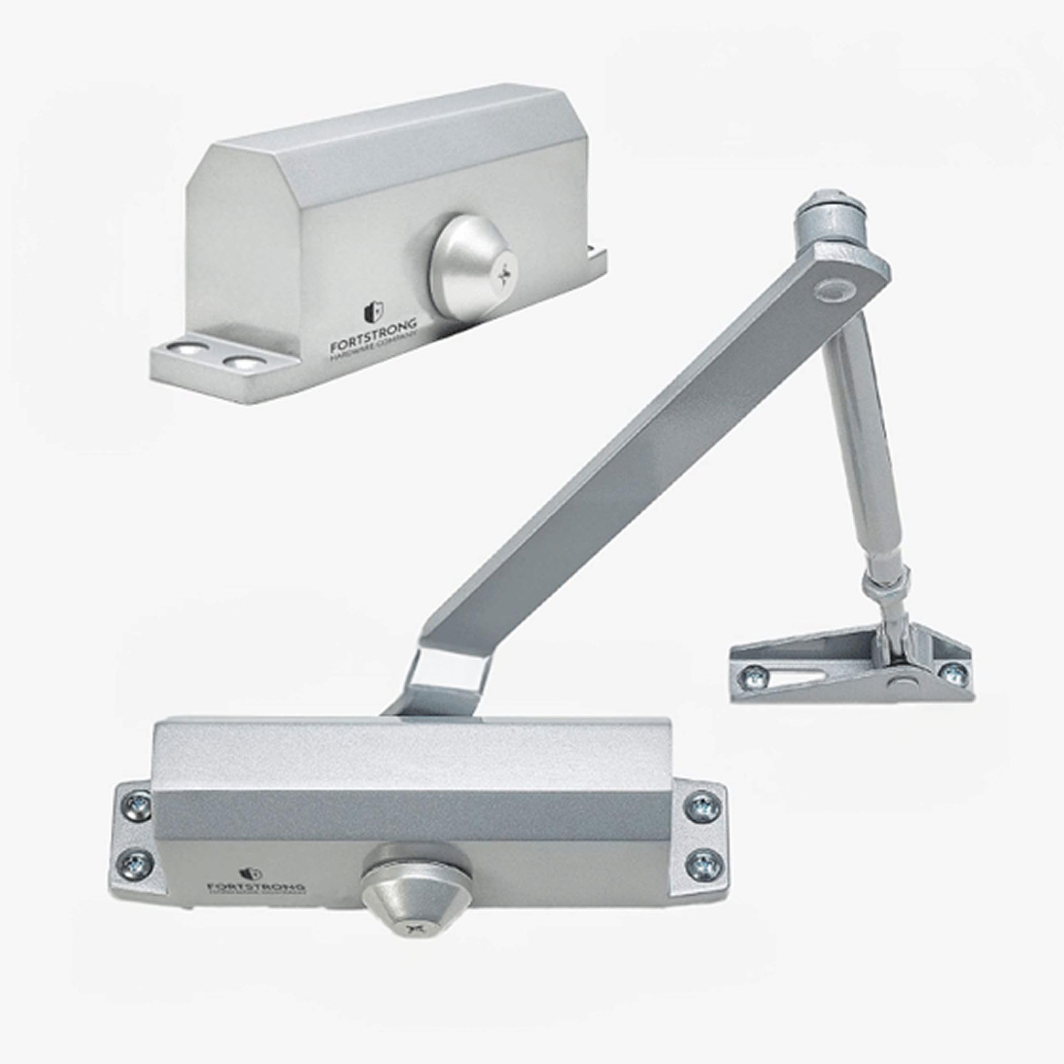 FORTSTRONG Door Closer FS-1306 Automatic Adjustable Closers Grade 3 Spring Hydraulic Auto Door-Closer with Easy Installation Life Size Fitting Template & Instructions Silver Aluminium