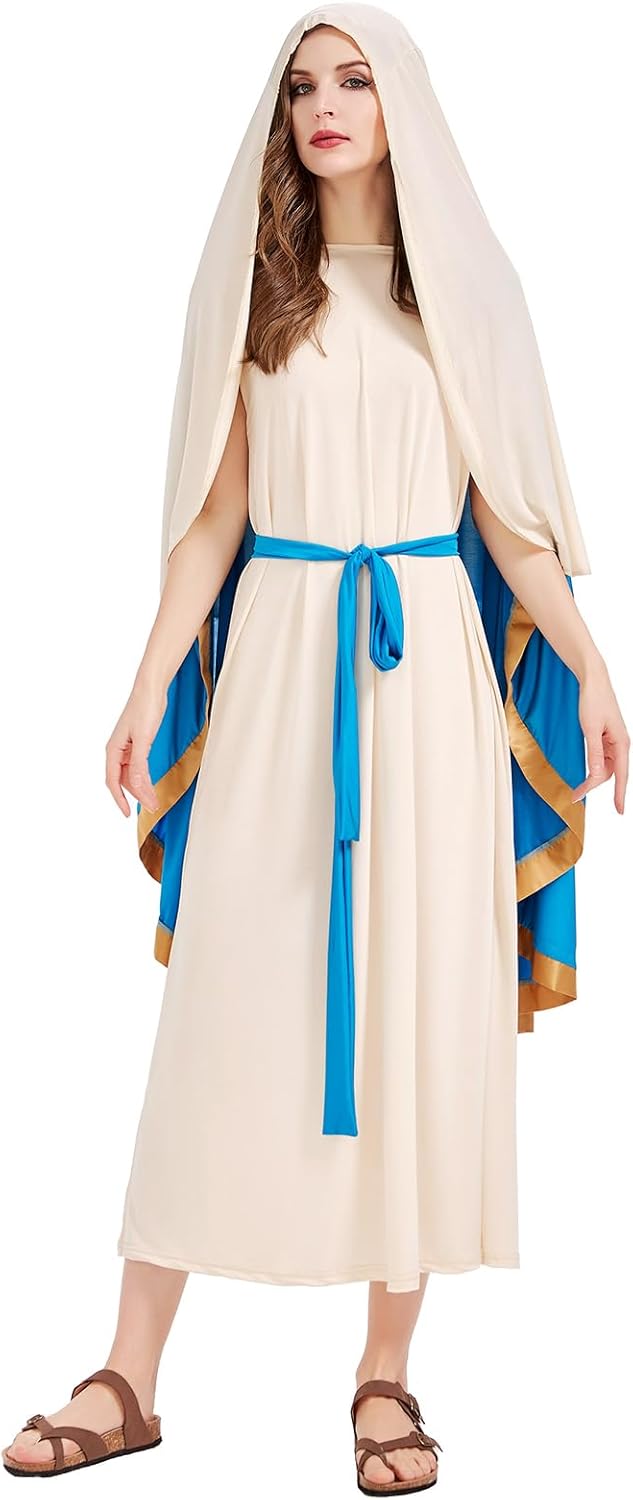 Virgin Mary Costume Women Biblical Nativity Saint Cosplay Dress Holy Robe Outfit Church Play Halloween Costumes - Image 4