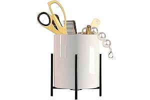 Versatile Black and White Office Accessory: Pencil Cup with Sturdy Metal Frame...