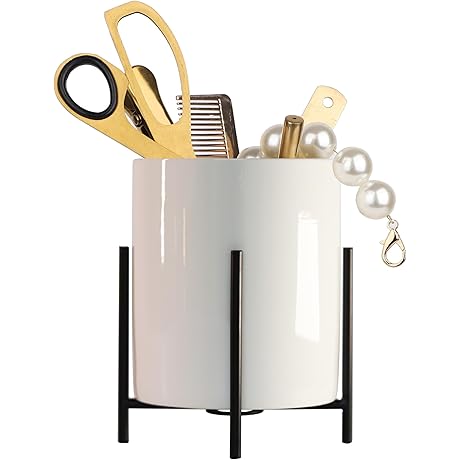 Versatile Black and White Office Accessory: Pencil Cup with Sturdy Metal Frame...