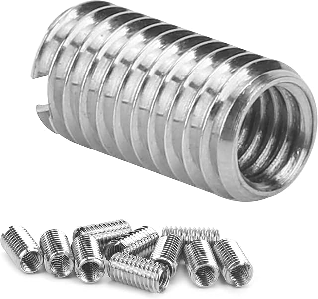 Jeanoko 10Pcs Thread Inserts Hardware Fastener Inner M6*1.0 Outer M8*1.25 Length 15MM Male Female Reducing Nut Stainless Steel Hardware Repair Tool