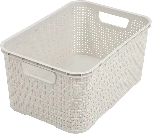 Cestino Multifunzione in Rattan Sintetico, Plastica PP Senza BPA, 10L Crema