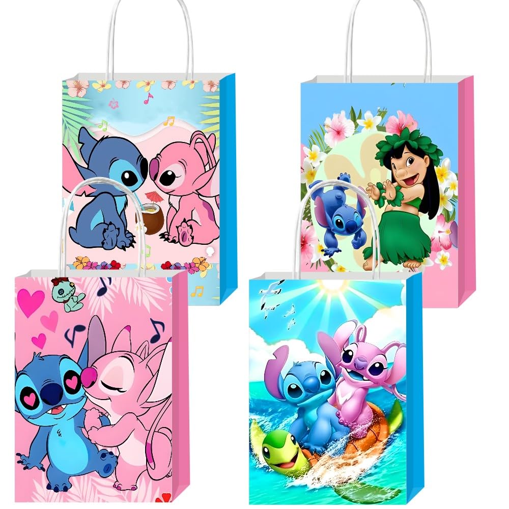 12Pcs Cartoon Blue Party Gift Bags Goodie Bags with Handle for Kids Birthday Decorations Party Supplies