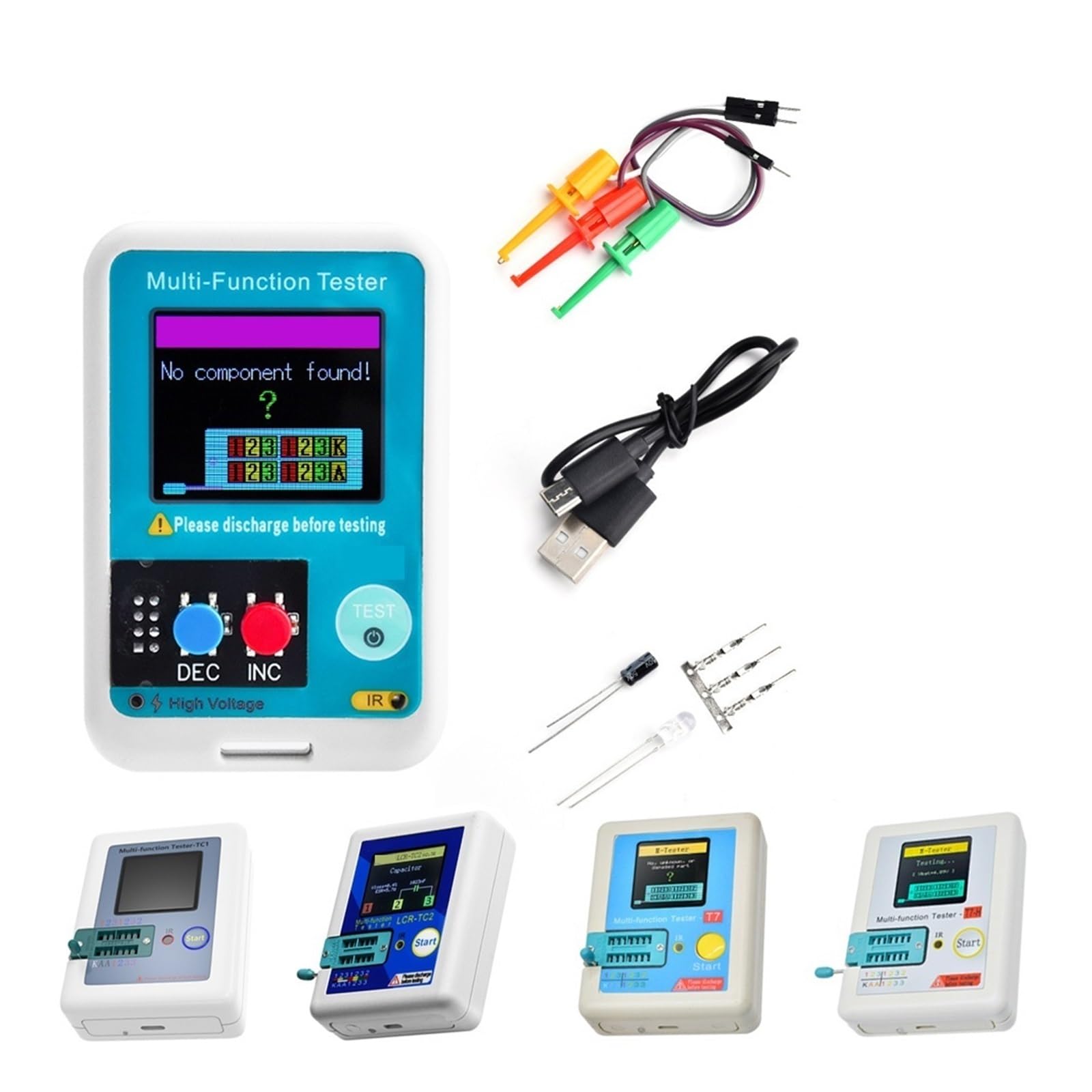 Probador De Transistores Medidor De Capacitancia De Triodo De Diodo Digital De Alta Precisión ESR Mos/PNP/NPN LCR MOSFET TFT (Color : LCR-T7)