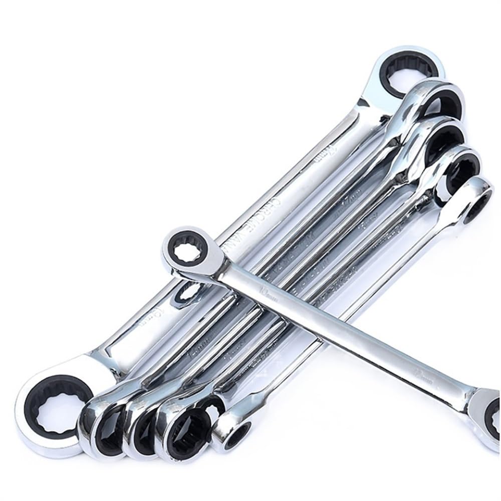 Llaves Fijas con Carraca 1 Uds 8-27mm Anillo de Cromo vanadio Llave de trinquete de Doble Cabeza Juego de Llaves combinadas de trinquete Reversible Llaves Fijas (Color : 7pcs 8-24mm)