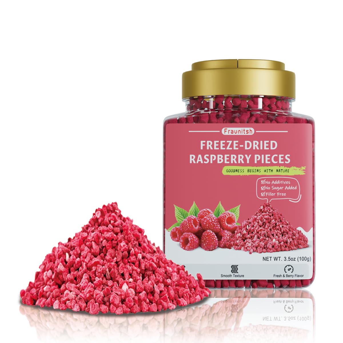 Fraunitsh Freeze Dried Raspberry Pieces 3.52oz | Dried Raspberries | Raspberries Granular | No Sugar Added | Natural Raspberry Crumble Grit for Baking Cakes Cookies Fruit Snacks