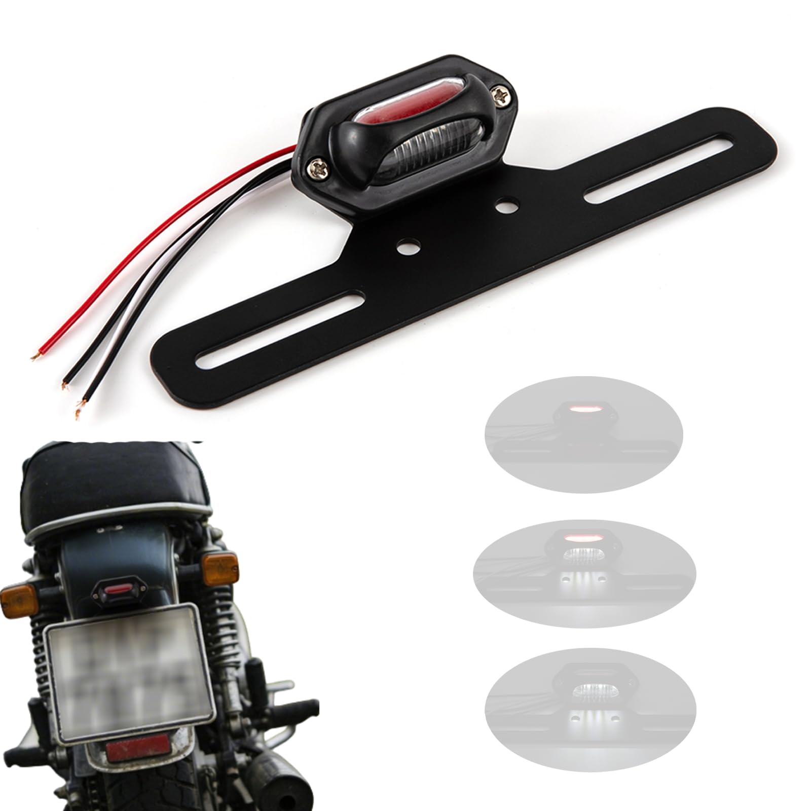 Faro Posteriore Moto con Supporto Fanale Posteriore Moto LED Fanale Stop Omologato E24 Compatibile con Street Cruiser Chopper Cafe Racer