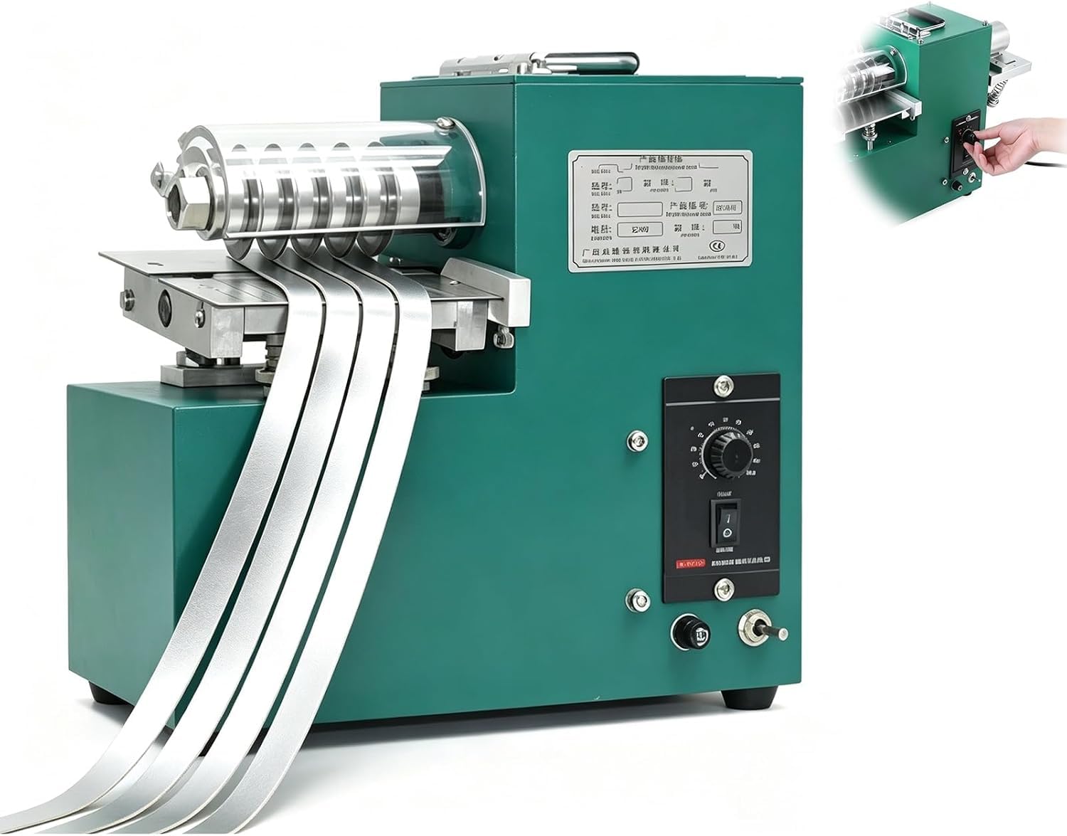 Elektryczna maszyna do cięcia skóry z regulowaną prędkością, przecinak taśmowy 2 w 1, wał 3,54 cala, 40 W/60 W do gumy i PVC (SH)