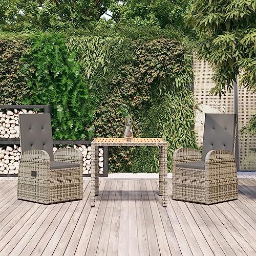 Sufrk Ensemble de Salle à Manger de Jardin 3 pcs avec Coussins Gris,Table Chaise Jardin Pas Cher,Salon De Balcon,Table Pliante Exterieur