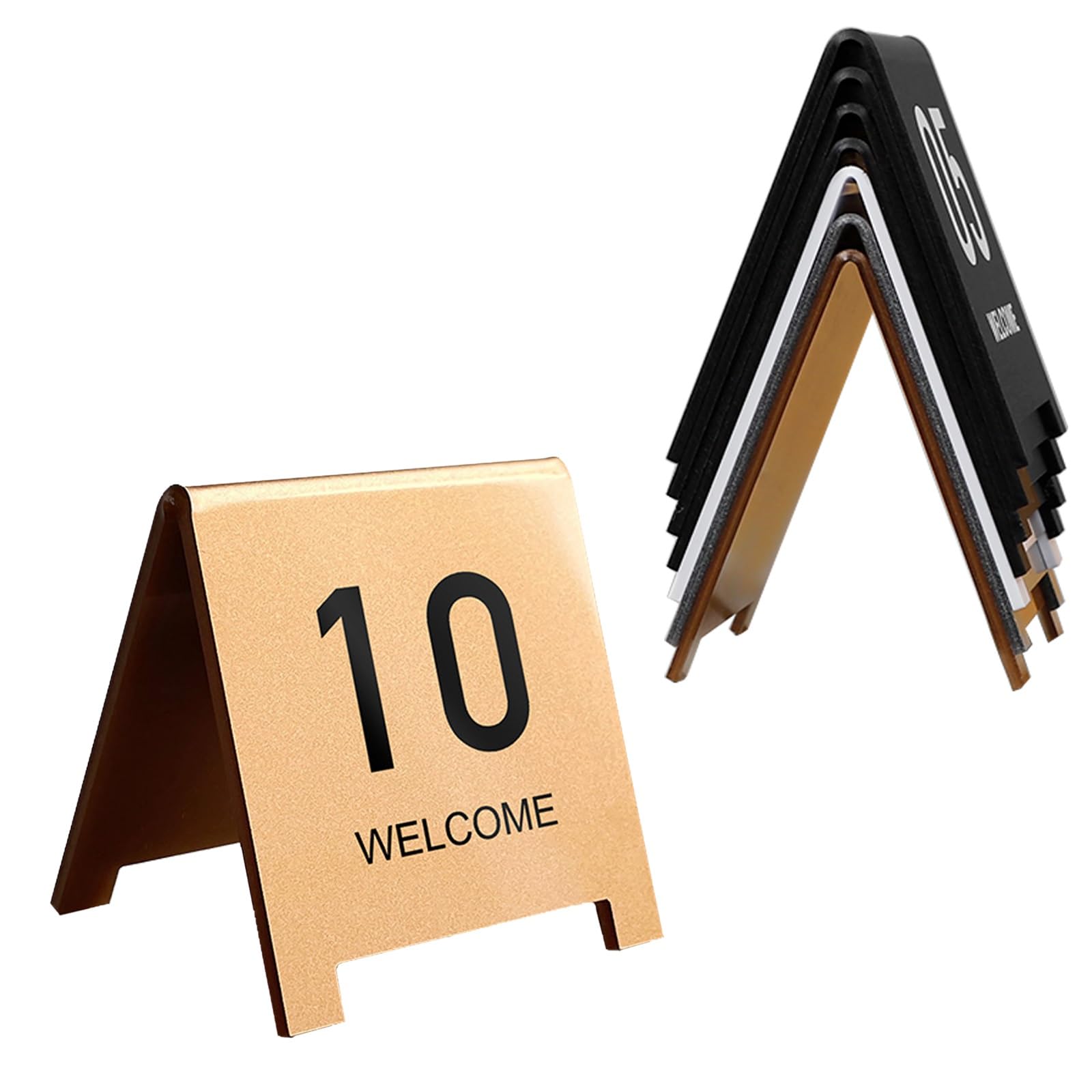 Números De Mesa para Restaurante Tarjeta con Números De Doble Cara Estilo Carpa, Números De Mesa Acrílicos, Ideal para Bodas, Aniversarios, Fiestas, Restaurantes, Cafeterías, Bares(Gold-6CM,1-100)