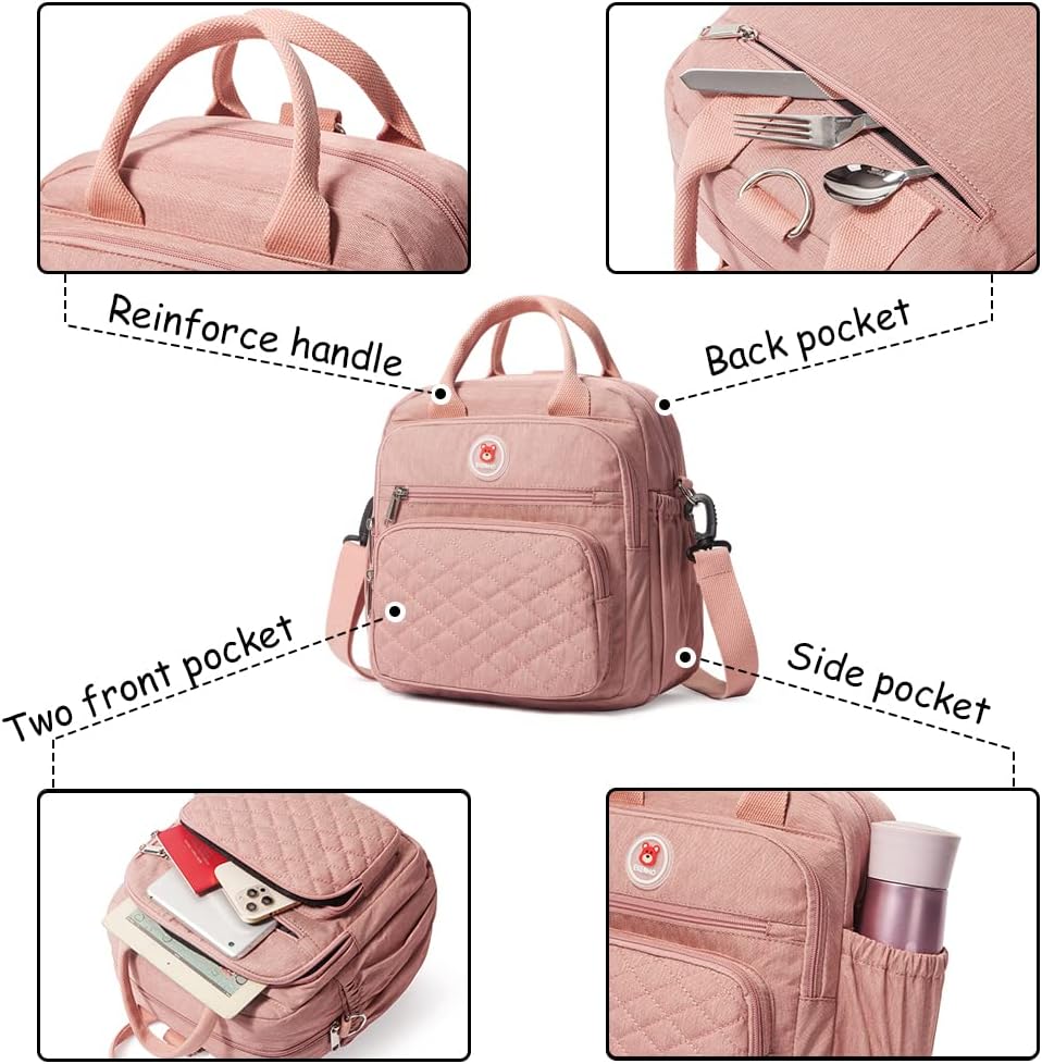 Insulated Lunch Bag Backpack for Women/Men, 3 carrying way Lunch Tote, Large Waterproof Cooler Box with Side pockets for Adults, College, Work, Beach, Picnic, Pink - Image 5