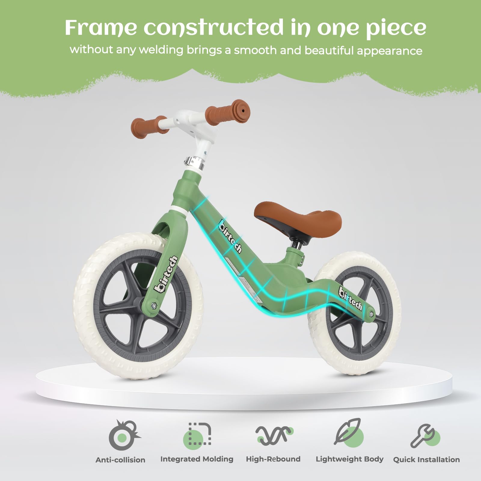 H.yeed Bicicletta di equilibrio da 12" per bambini, leggera senza pedali con telaio in nylon e pneumatici antiforatura, bicicletta da allenamento regolabile per età 3-6 anni