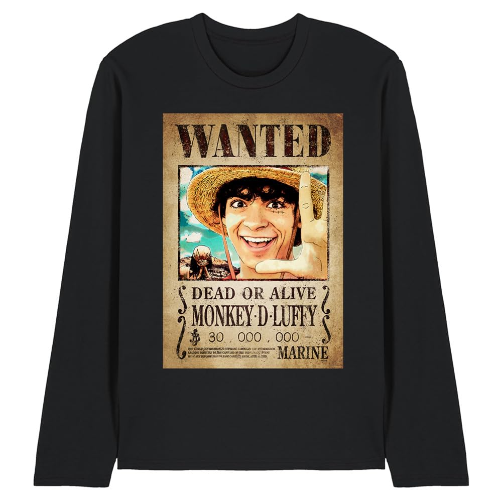 One Piece Luffy Pirate Wanted Poster Unisex Long Sleeve T-Shirt, Black, XX-Large
