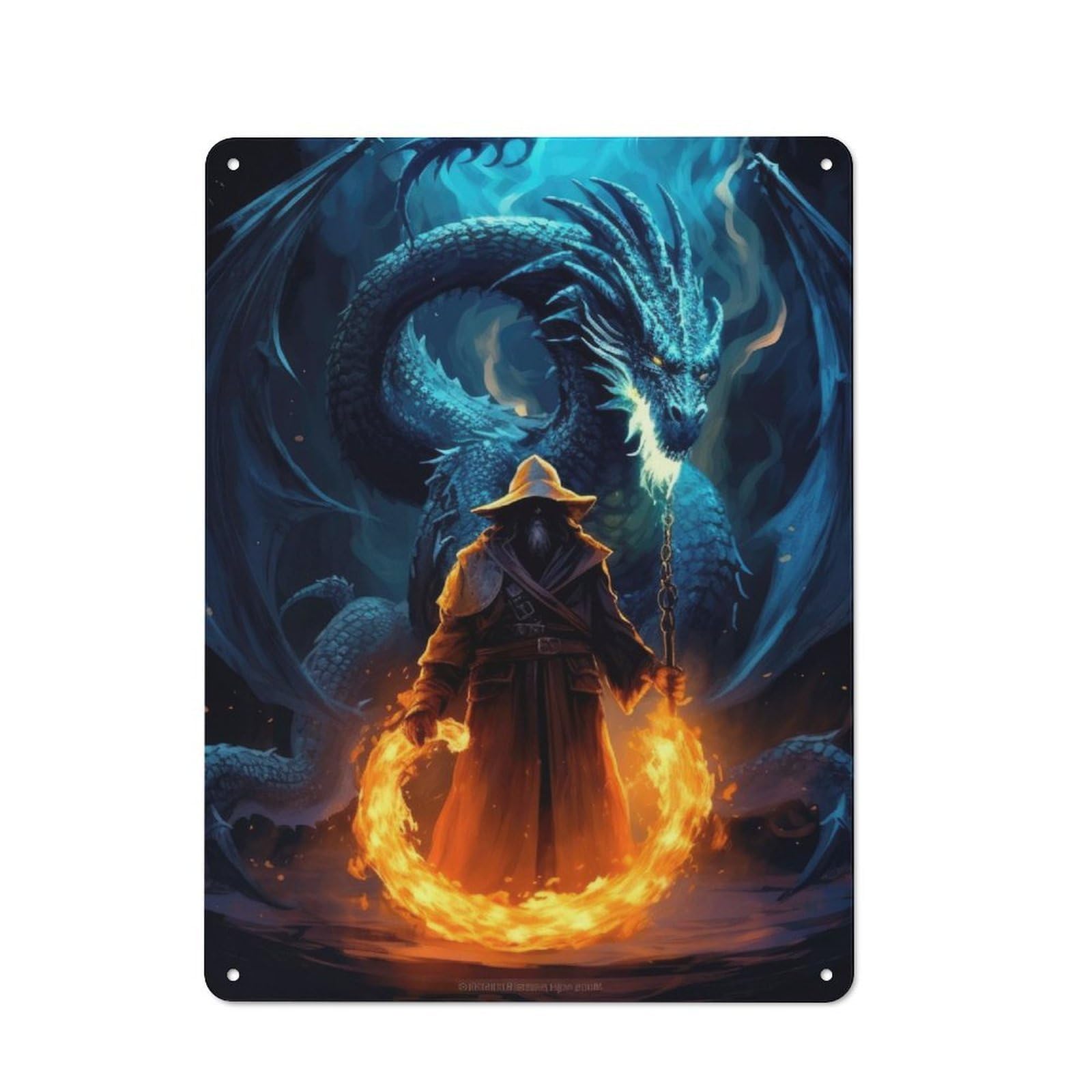 Junmoney Ancient Dragon Sorcerer Vintage Tin Sign 40X30cm With For Garage Wall, Suited To People Furnishing A Garage