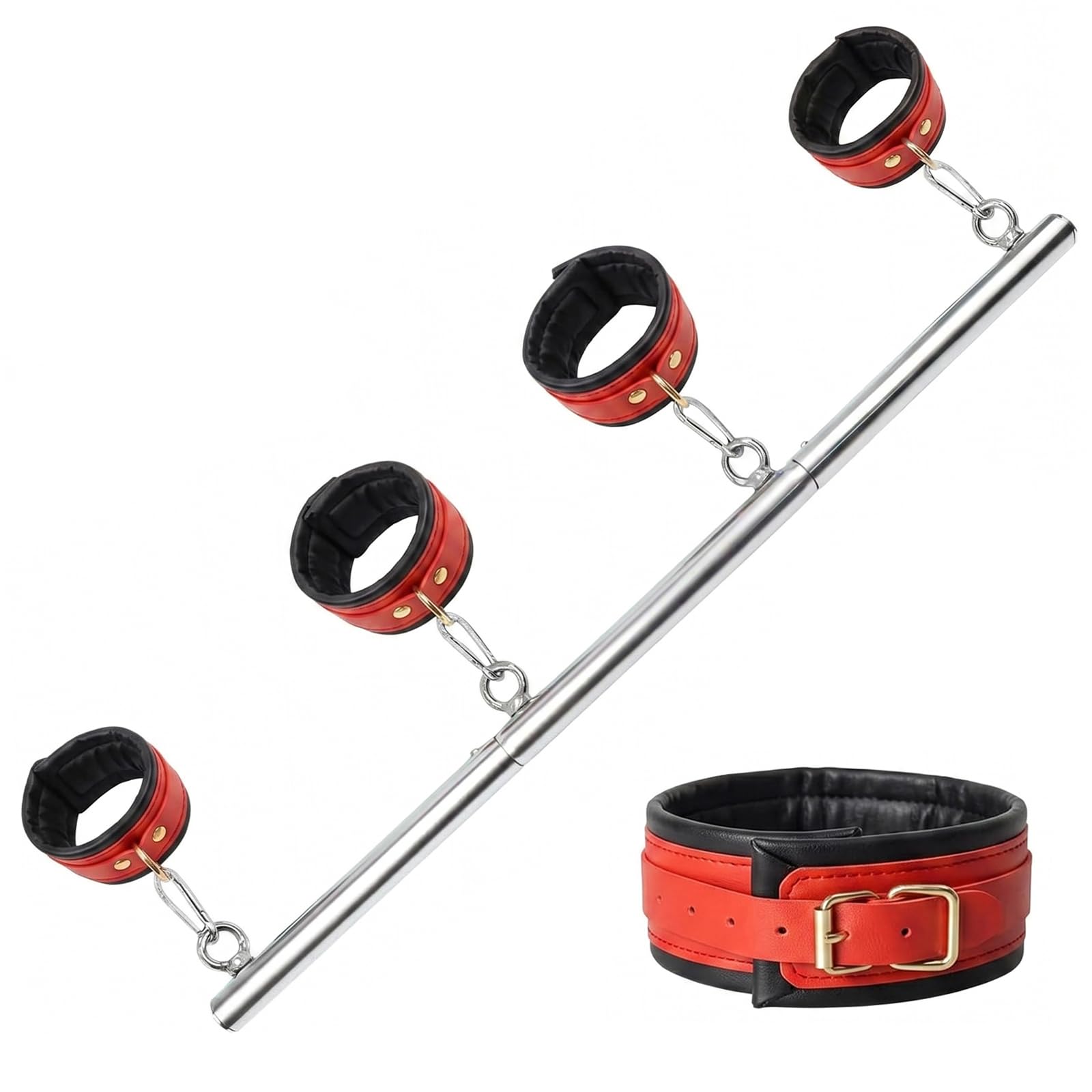 Silver Stainless Steel Spreader Bar – Heavy Duty & Expandable for Yoga & Pilates – Includes 4 Adjustable PU Straps for Home Gym Workouts