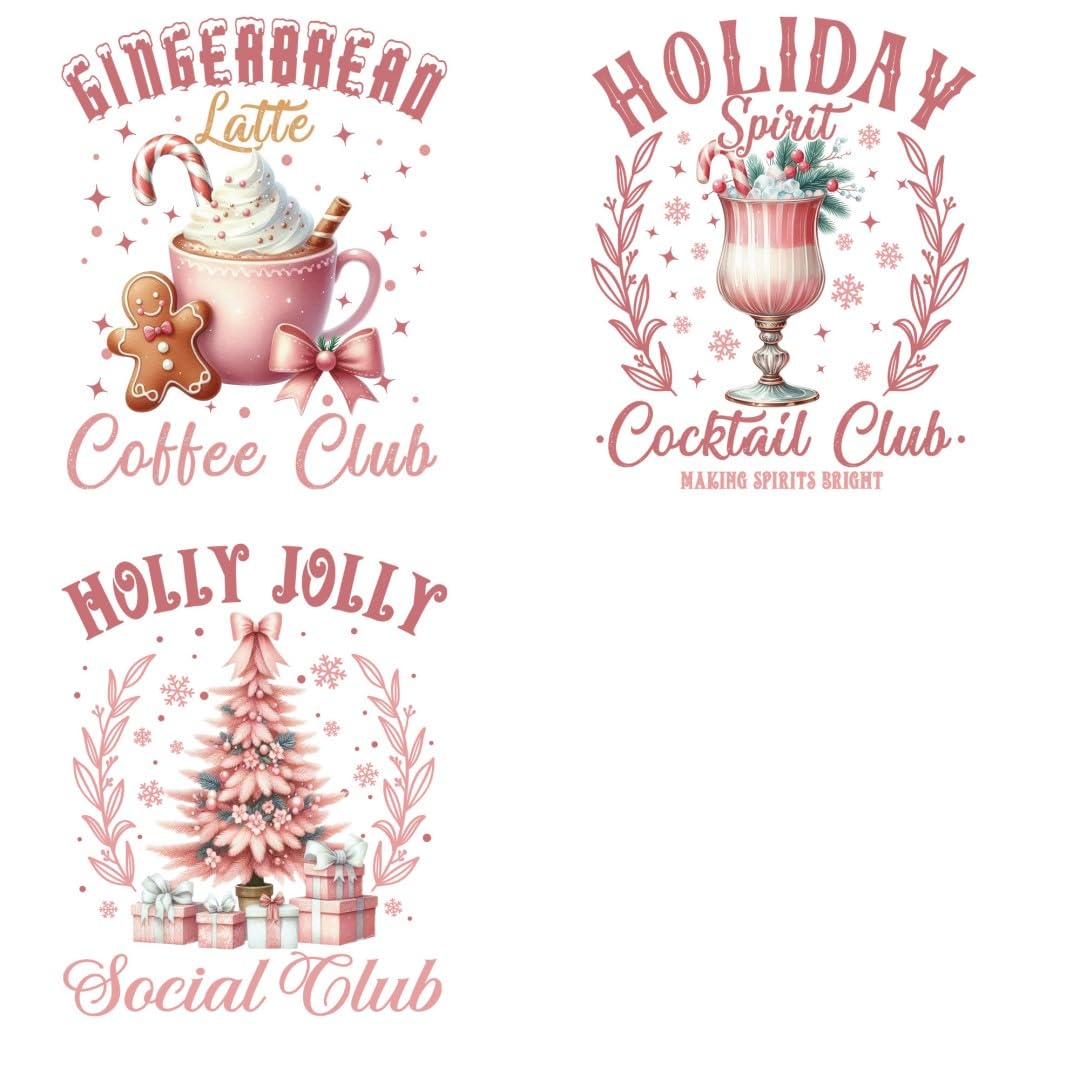 Pink Coquette Christmas Sublimation Iron Transfer Patch Heat Transfer Sticker Vinyl Design Iron Applique T-Shirt Clothing DIY Craft Applique Clothing Decoration (P2)