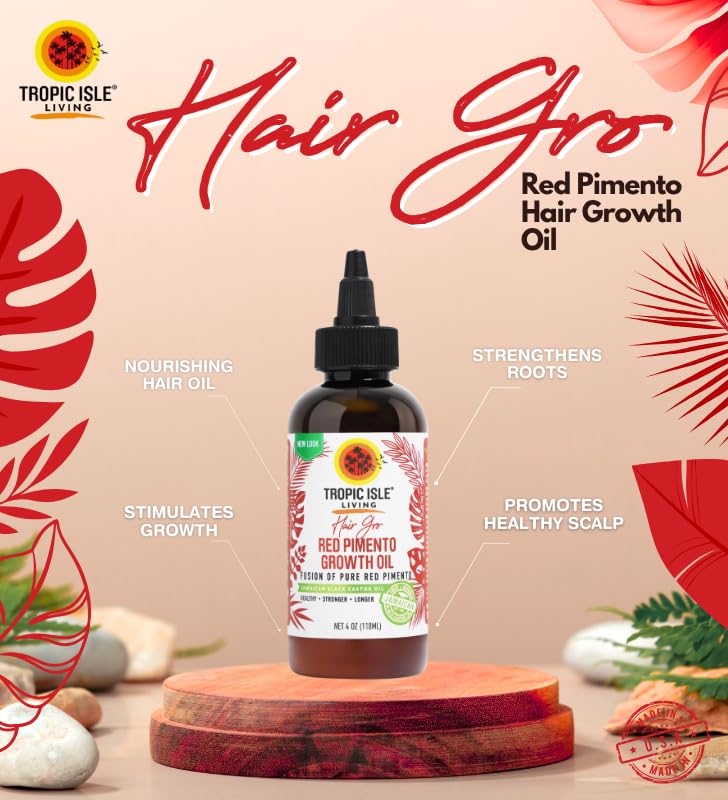3x Strong Roots Red Pimento Hair Growth Oil – 4oz Bundle with Tropic Isle Jamaican Black Castor Oil – Nourishes, Hydrates, and Revitalizes Hair – Gift Set (3 Items)