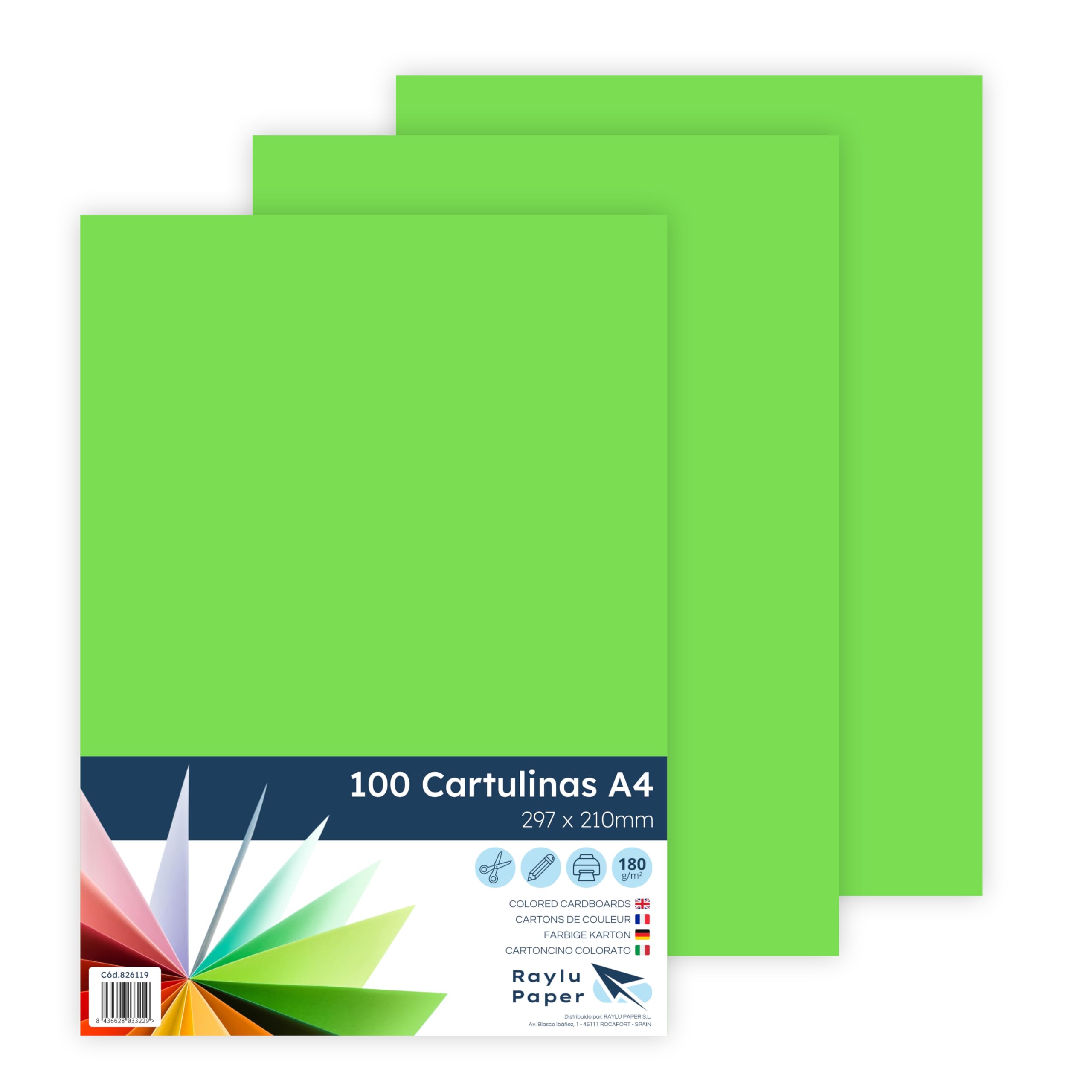 Raylu Paper® A4 100 Pieces Green 180g 210x297mm Ideal for Binding, Office Work, Drawing, Crafts, Suitable for School Use (Pine Green)