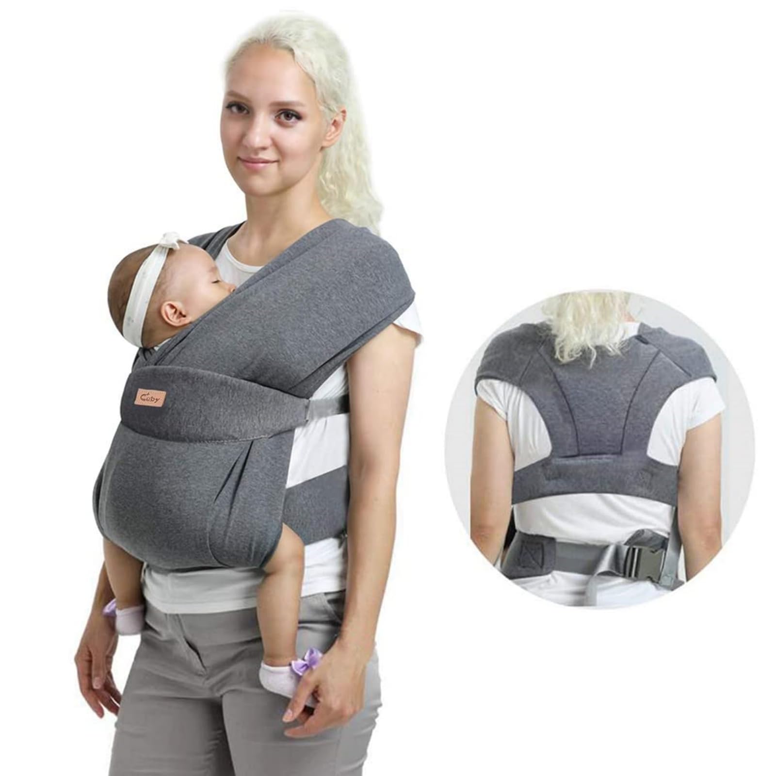 CUBY Mezza fibbia Baby Wrap Carrier Neonato, Ergonomico a Forma di Farfalla Schienale Marsupio Regolabile Supporto Testa Collo Zaino Anteriore con Copertura Testa Bambino Neonato Sling Fino a 15,9 kg