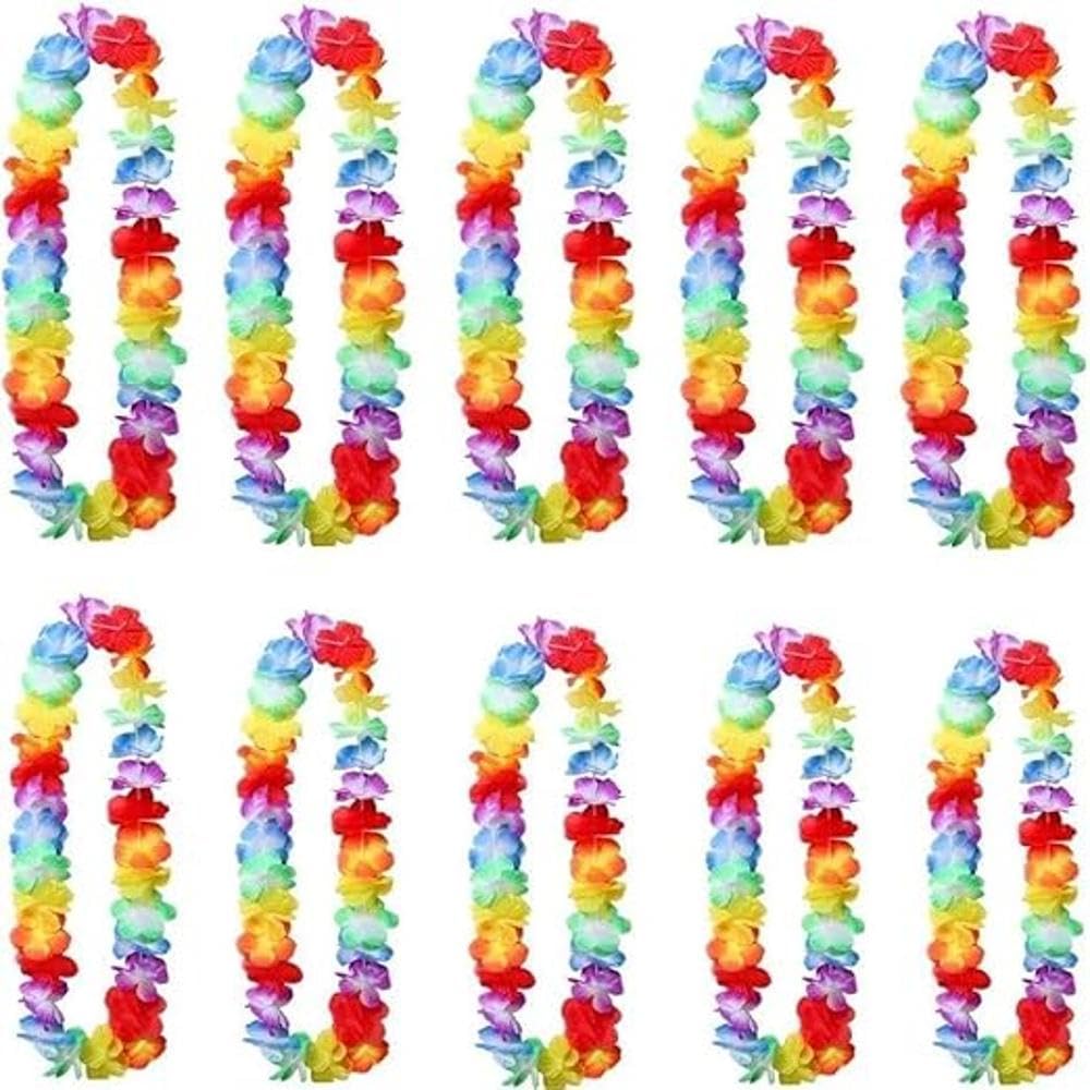 SHATCHI Garlands Flower Lei Luau Necklaces for Tropical Beach Decorations Flamingo Party Supplies Hawaiian Fancy Dress for Adults Kids, Multi, 10Pcs