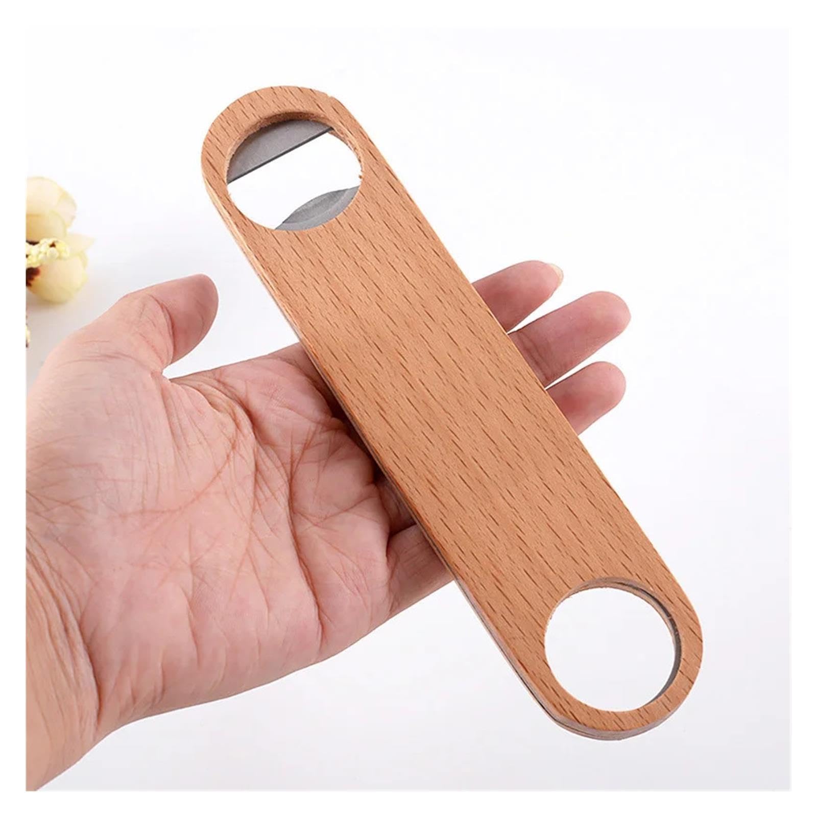 Bierflaschenöffner, flach, Holz, Edelstahl, 6 Stück