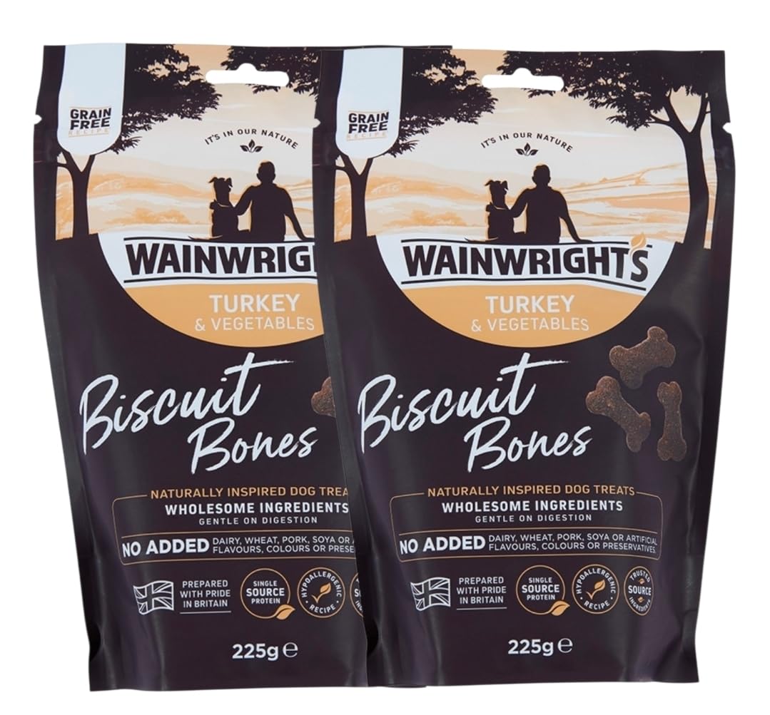 Wainwright's Grain Frees Turkey & Veg Biscuit Bones Dog Treat 225g (PACK OF 2)