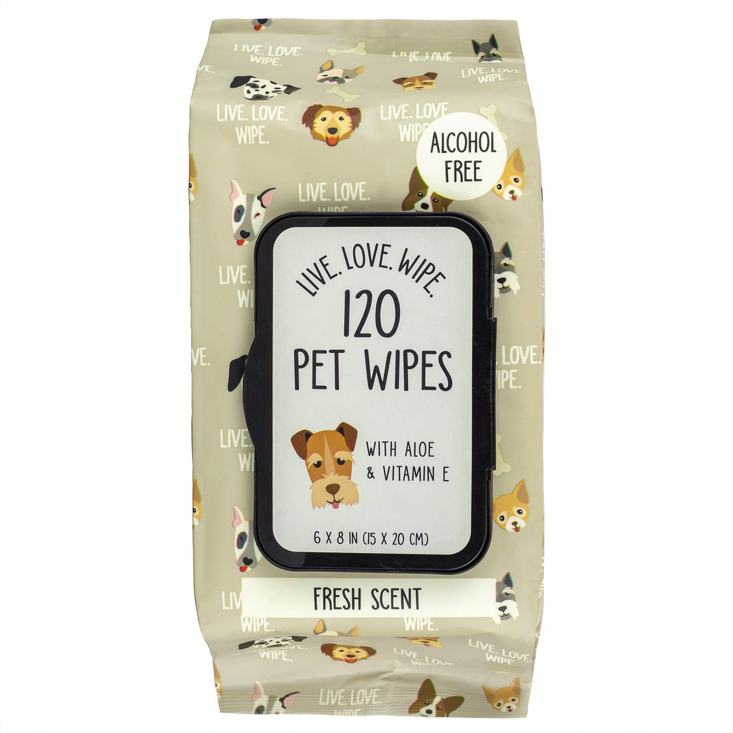 PRECIOUS TAILSPet Wipes (120 Count) - Extra Gentle Deodorizing Dog Grooming Wipes with Aloe Vera and Vitamin E, Alcohol Free - Fresh Scent (Live. Love. Wipe.)