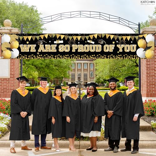 Image of KatchOn, XtraLarge We Are So Proud of You Banner - 120x20 Inch | Graduation Decorations 2026 | Black and Gold Graduation Yard Banner for Outdoor Grad Decorations 2026 | 2026 Graduation Banner